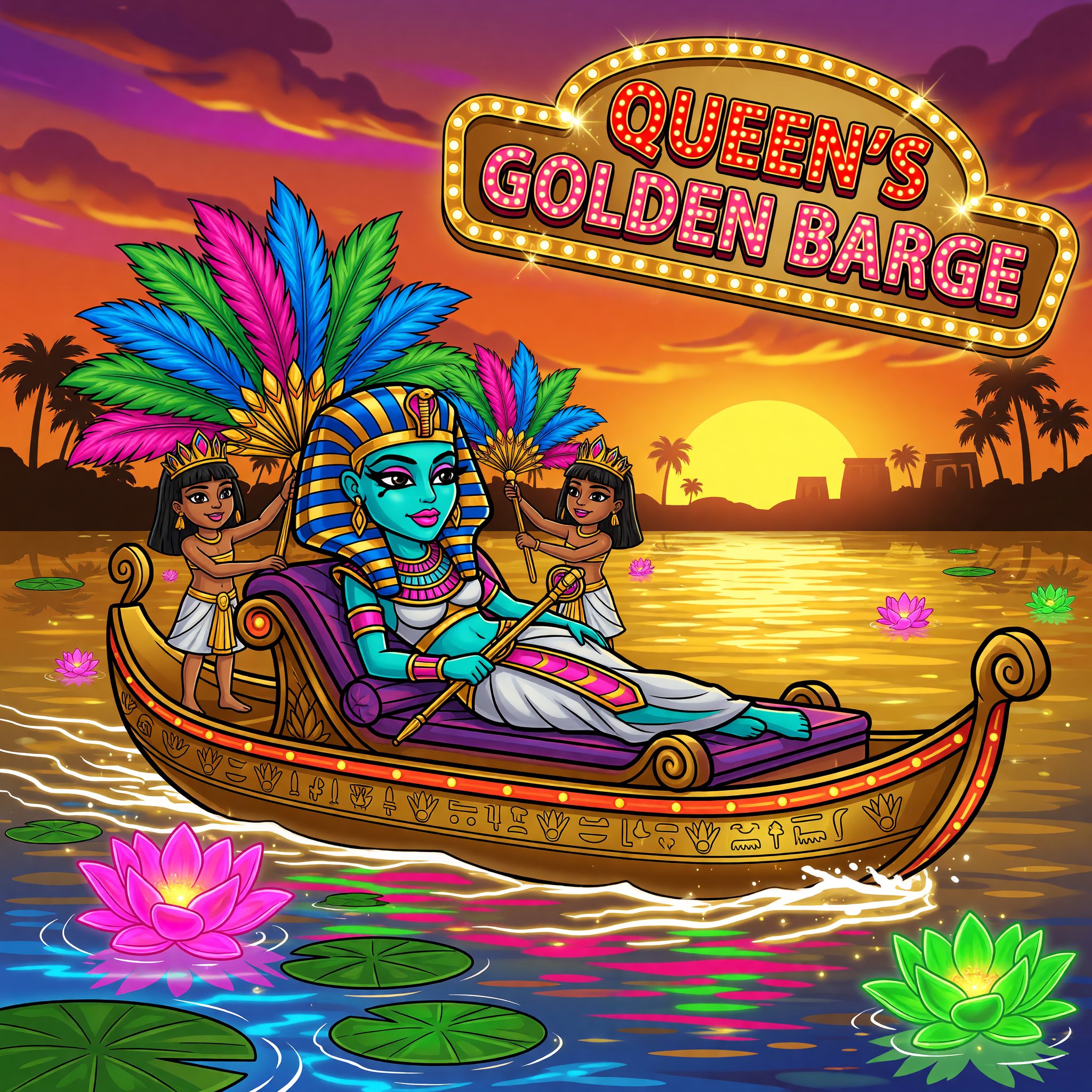 Queen's Golden Barge — Nile Queen themed free-play slot game